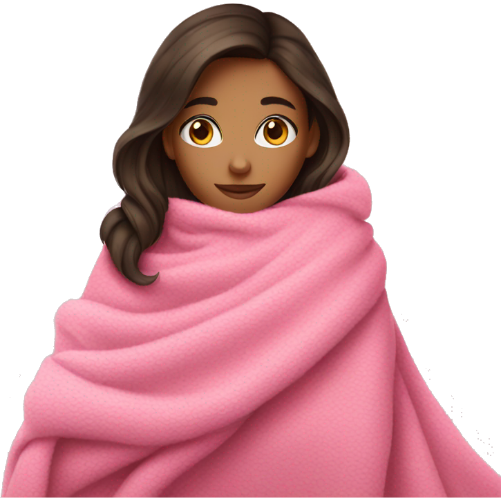 A brunette girl with a pink big cozy blanket