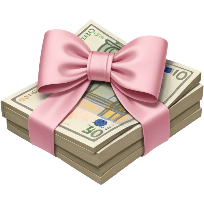 Liasse de billets euros avec un noeud rose en satin rose poudré