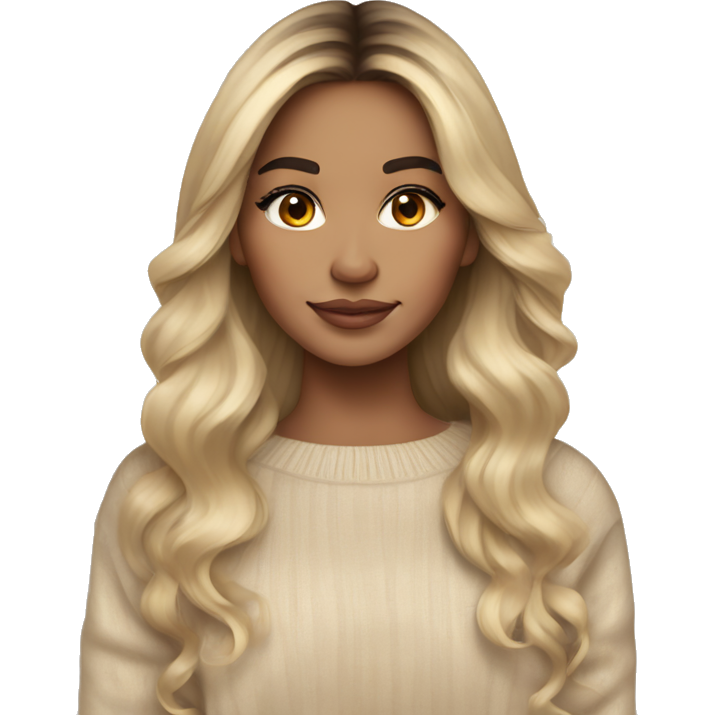 Mexican girl Blonde balayage long hair women beige sweater with iphone