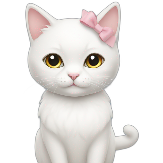 White cat with bow