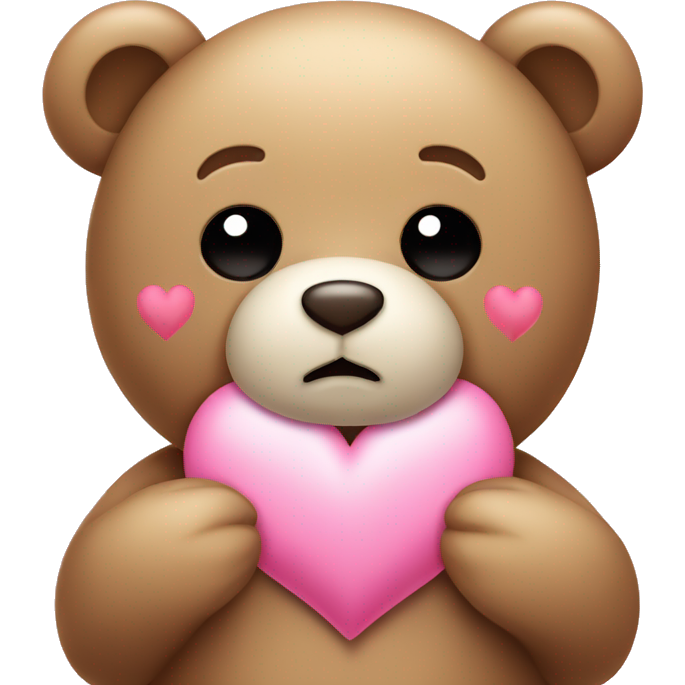 Kawaii Teddy bear with sad eyes holding a pink heart