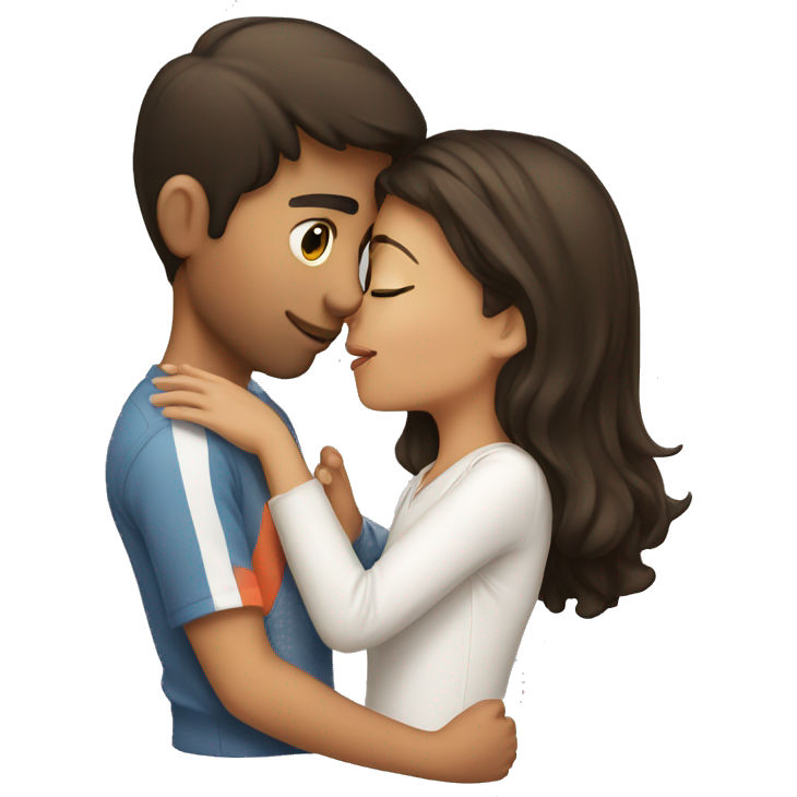 A brunette girl kissing a boy