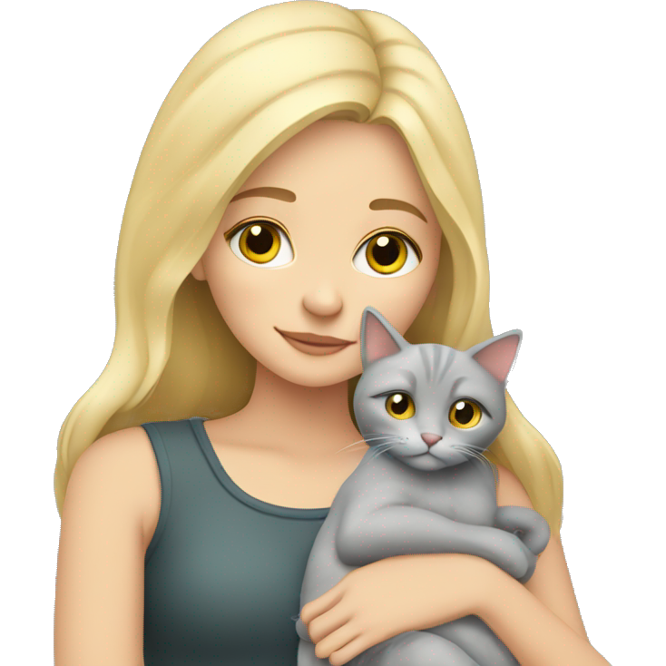 Blonde girl cuddling grey cat