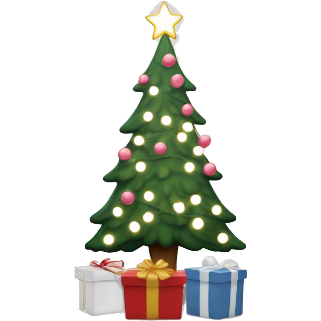 A Christmas tree with white lights and Christmas presents with light rose and white colors and patterns under neath it