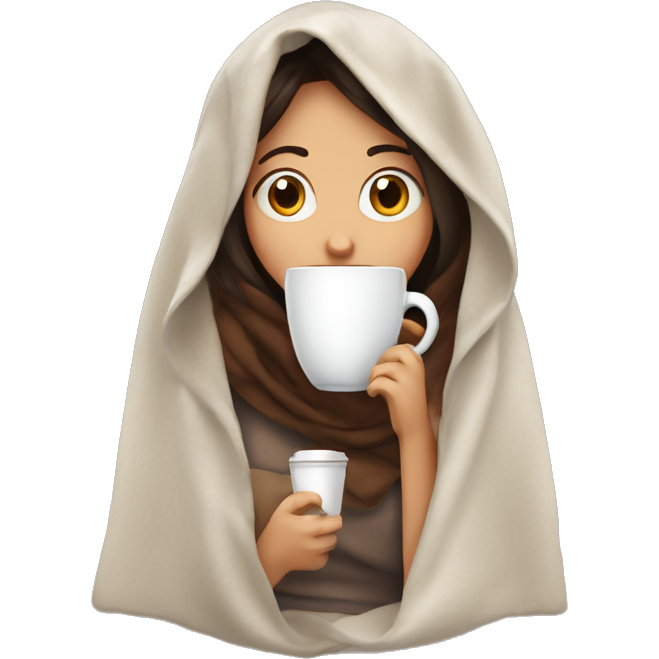Brunet girl inside a blanket sipping coffee glasala oval