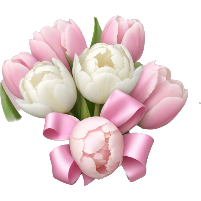 Tulip bouquet with light pink bow and white peonies
