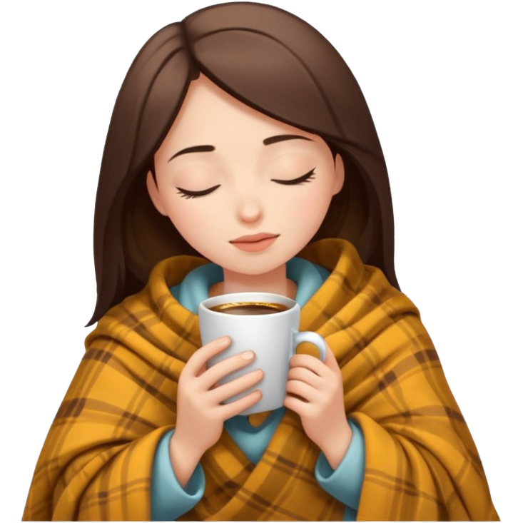 Girl inside a blanket sipping coffee eyes closed