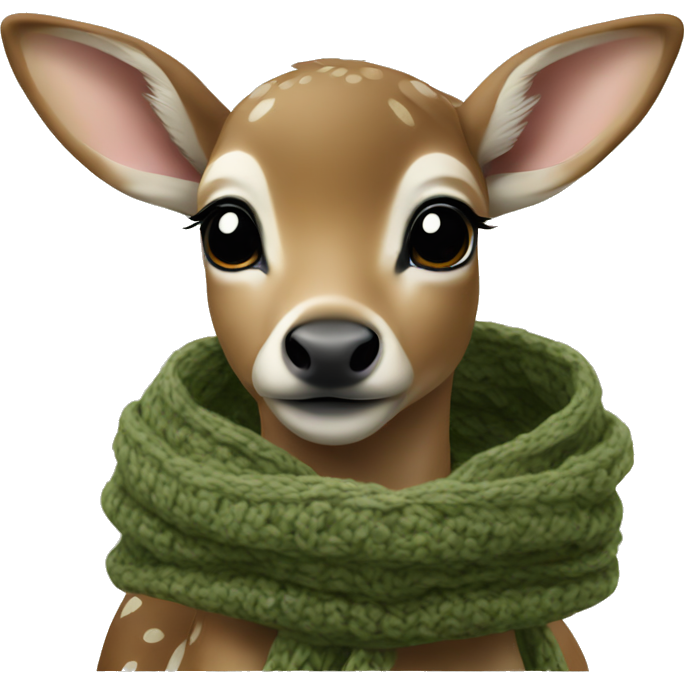 Fawn with a khaki green knitted scarf