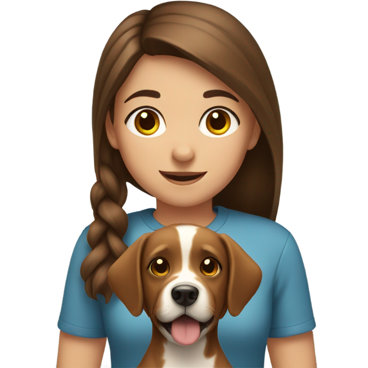 Girl with brown hair play with brown dog