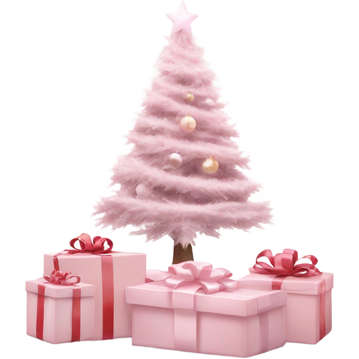 Light pink Christmas gifts under a white Christmas tree