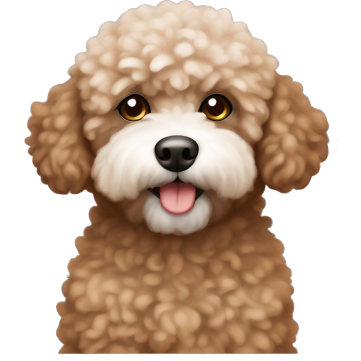 Brown bichpoo with a little bit of white fur around nose only