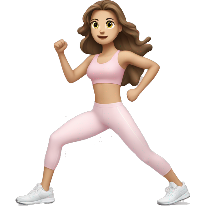 Brown hair white girl in light pink clothes exercising