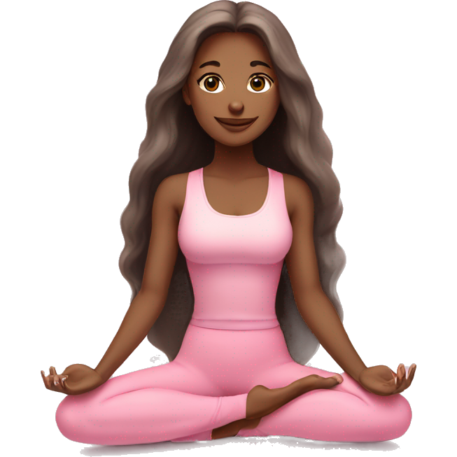 Long hair and yoga beautiful girl in light pink pink pink clothes sitting on a yoga mat