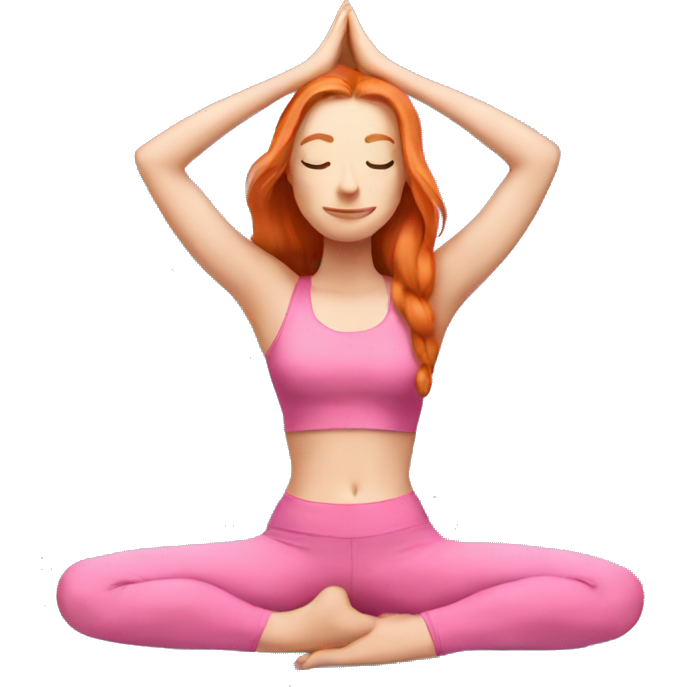 Long hair ginger doing yoga in pink clothes