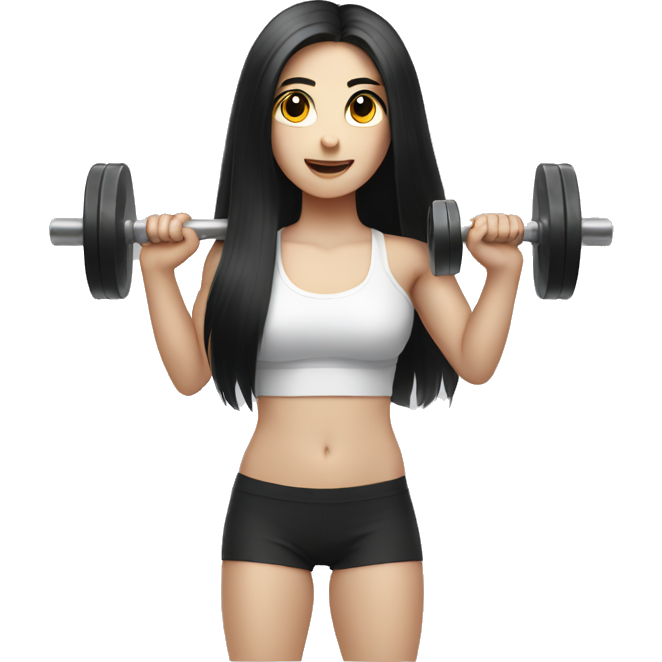 Pale girl with long black hair lifting weights