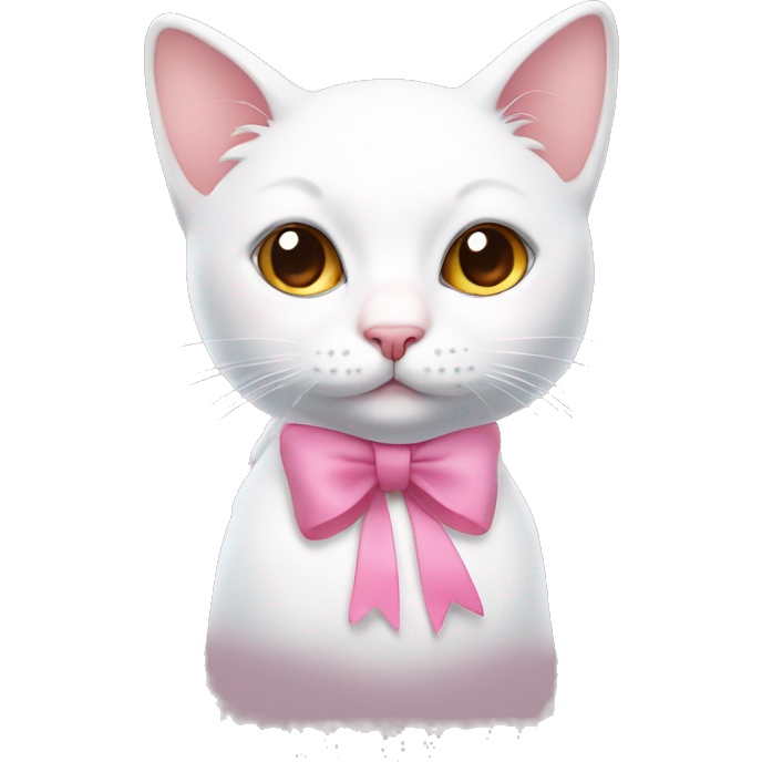 Cute white cat with small ears and pink bow on head