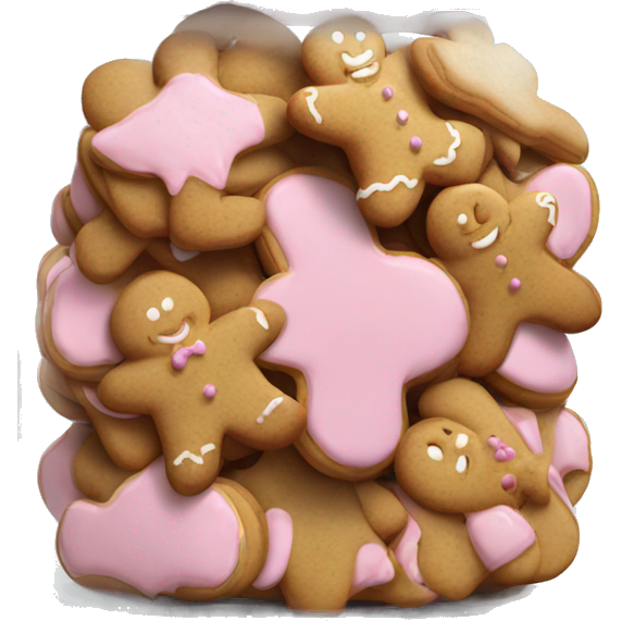 Realistic glass cookie jar with light pink lid full of gingerbread cookies isolated.