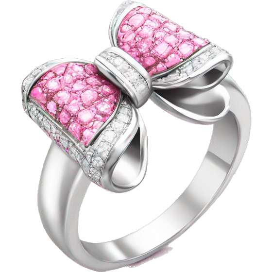 Silver diamond ring with a bow in pink ￼