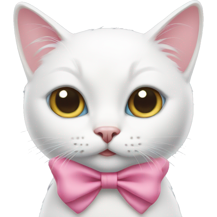 White cat with a pink bow