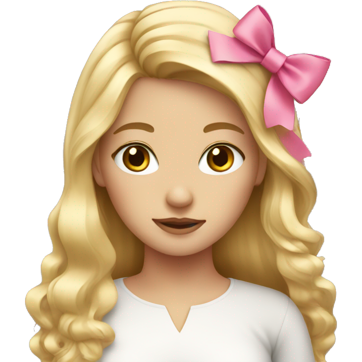 Girl long blonde hair with pink bow