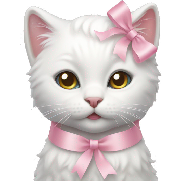 White kitty with pastel pink ribbon on head