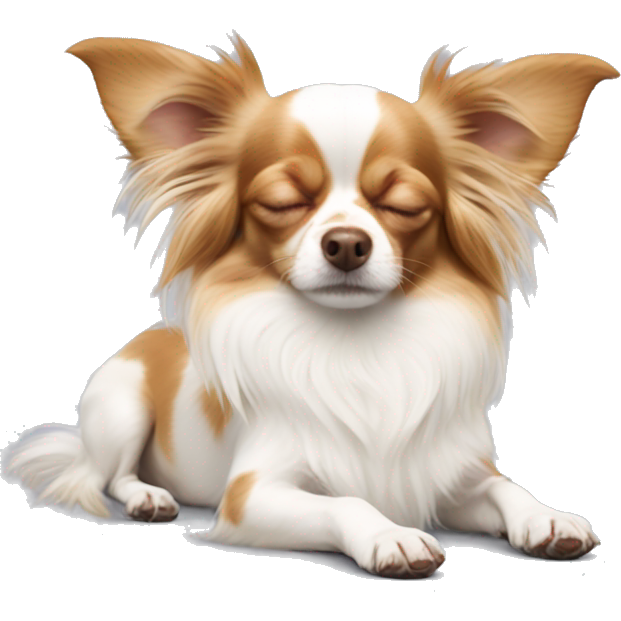 Long haired white Chihuahua with reddish brown markings sleeping