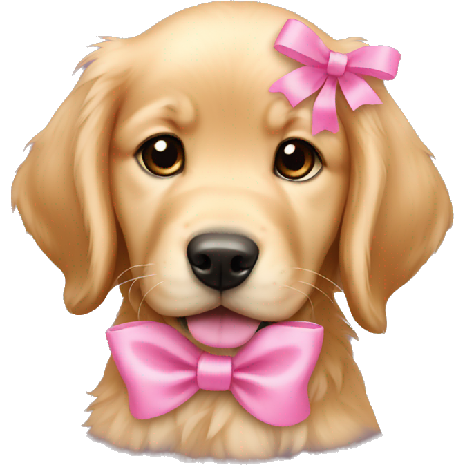 Female golden retriever puppy with pink bows above her ears