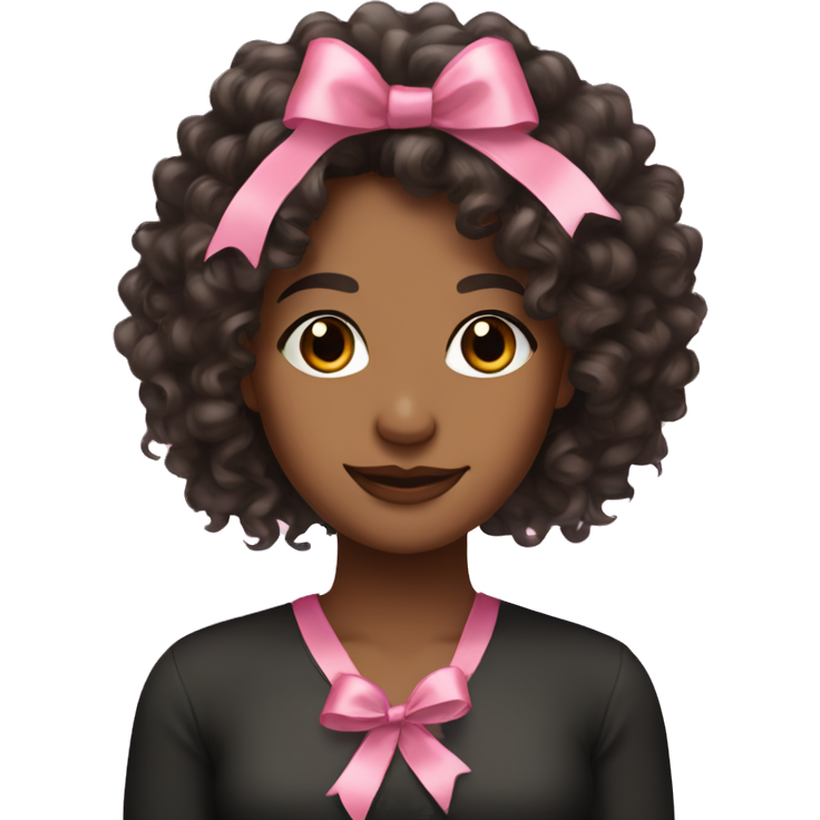 Pretty brown woman with long black curly hair with pink ribbon