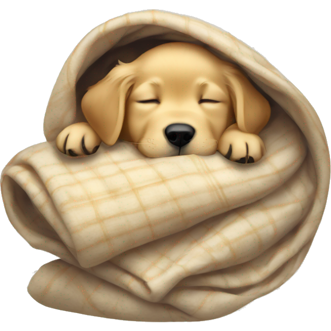 Golden retriever puppy sleeping with a blanket