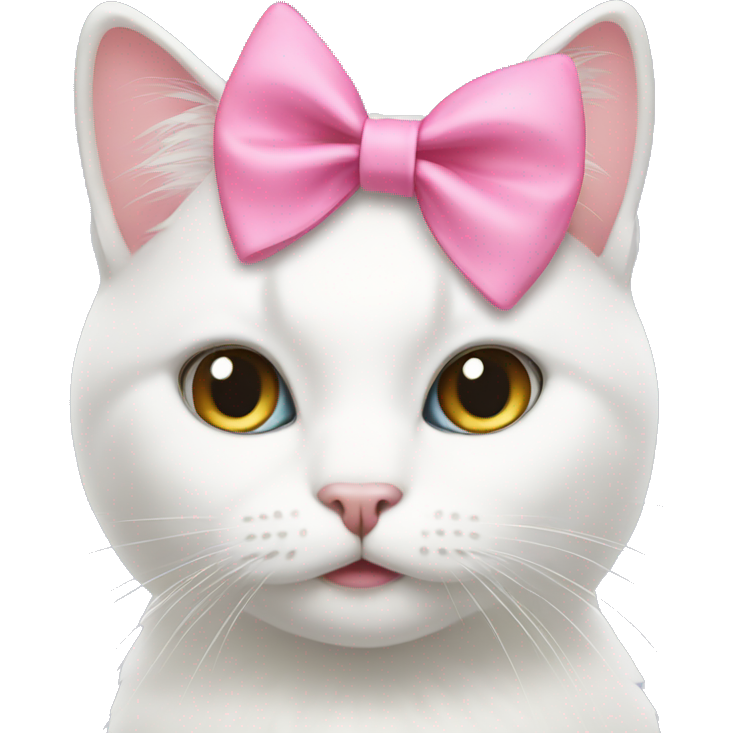 A white cat with a pink bow