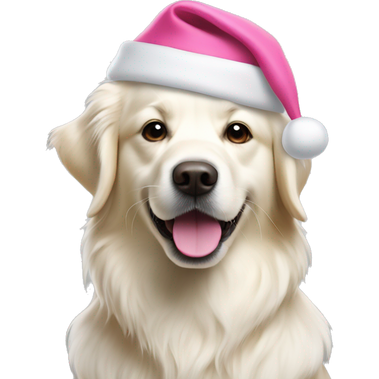 White golden retriever with pink Santa hat
