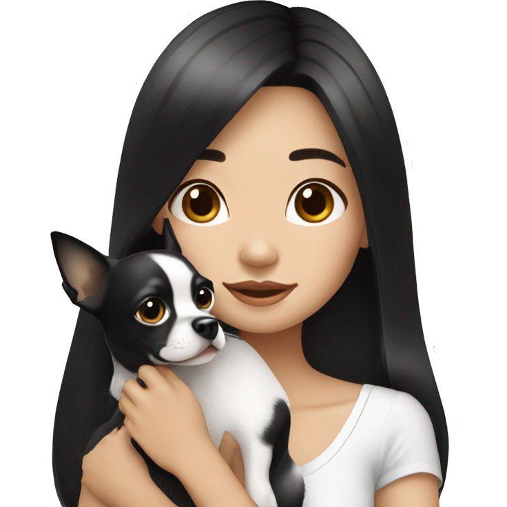 Long black hair Thai girl with Chihuahua black and white.