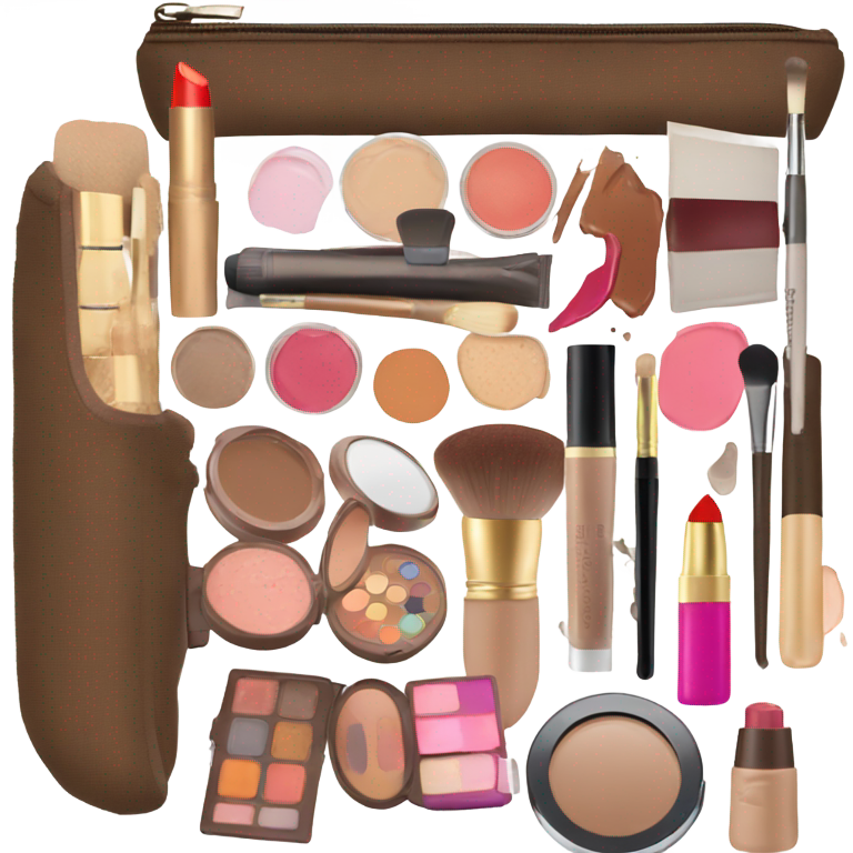 Brown Cosmetic Bag with cosmetics
