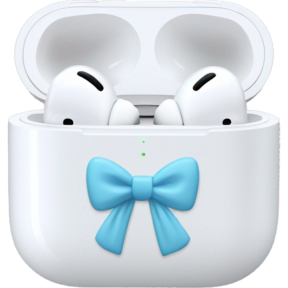 AirPods Pro in a white case with a pastel blue bow on the case