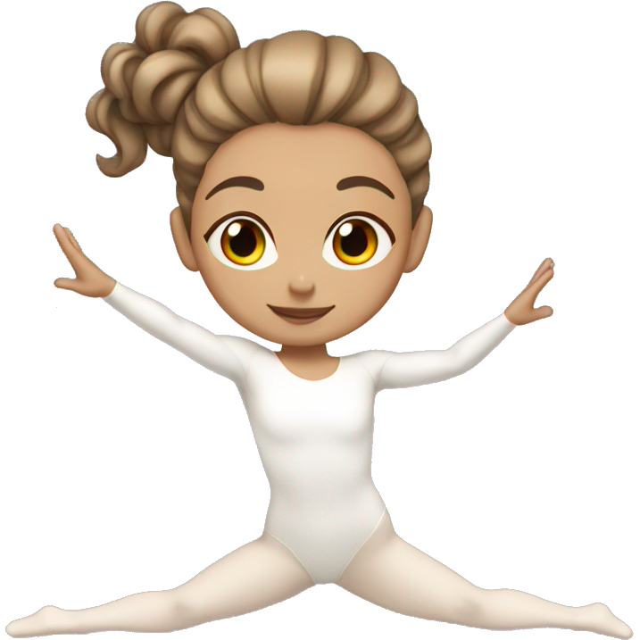 Girl with light skin and brown hair doing gymnastics with a white leotard on