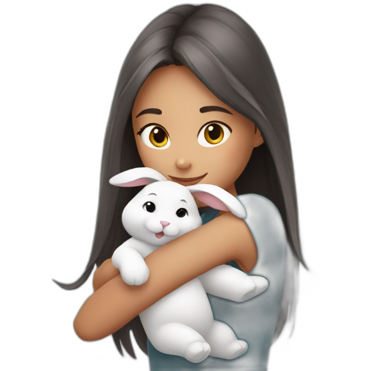 Girl with cute gey rabbit