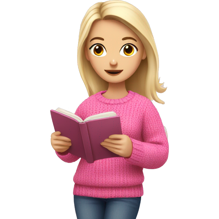 Pretty white girl with pink sweater reading cozy