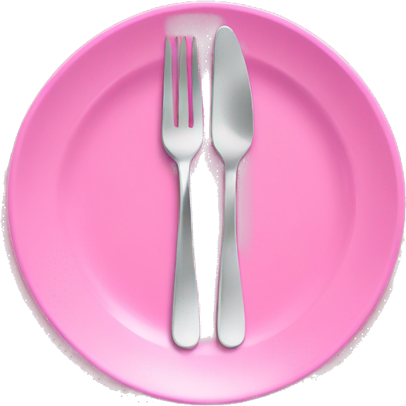 Pink plate, pink fork, pink spoon