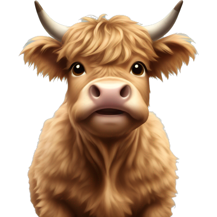 Brown fluffy baby scottish cow with a small bow on head