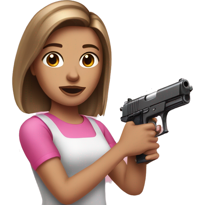 White Girl brown hair hand pink nails holding pink gun