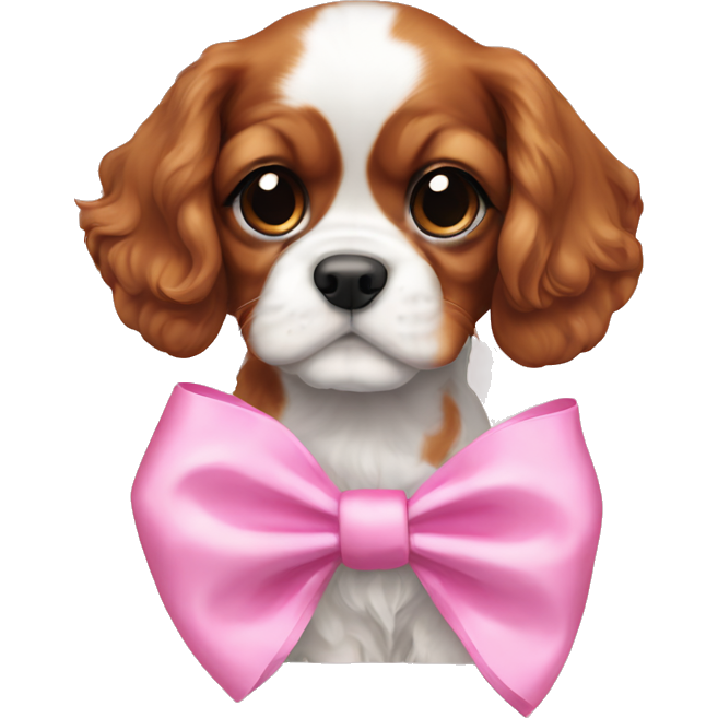 Blenheim cavalier puppy with pink bow