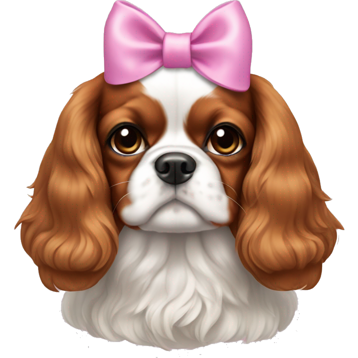 A King Charles cavalier with a pink bow on one ear