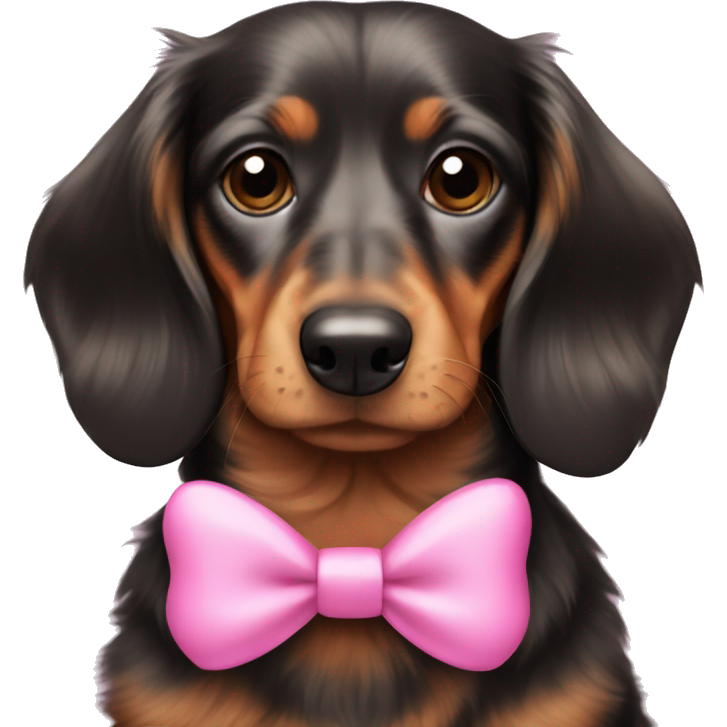 Fluffy dachshund wearing pink bow