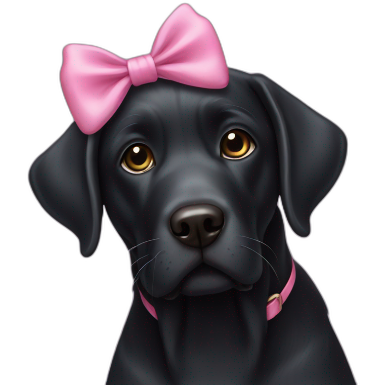 Old black labrador with pink bow