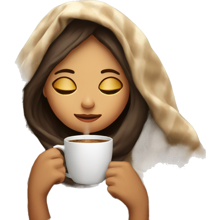 Girl inside a blanket sipping coffee eyes closed