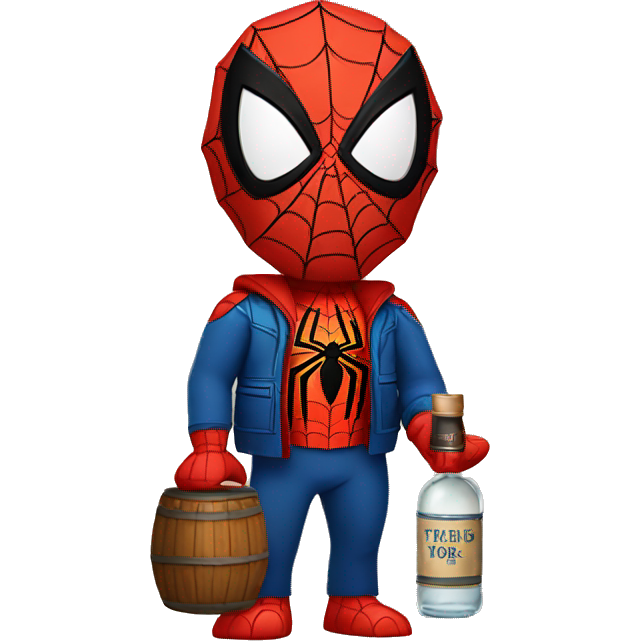 Spider man holding a bottle of whiskey