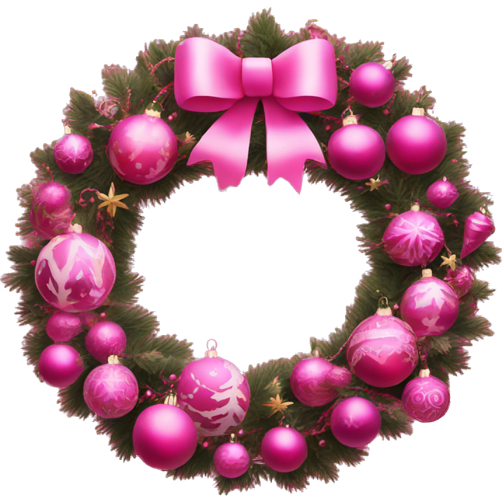 Hot pink Christmas wreath, with light pink ornaments
