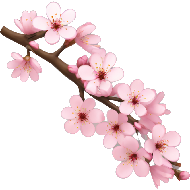 A cherry blossom tree branch with petals gently falling to the ground