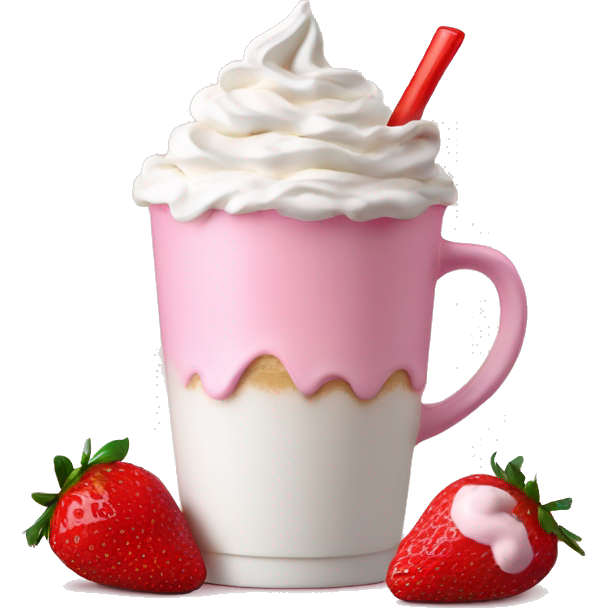 Pink latte with whip cream and strawberries