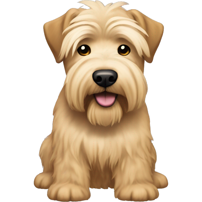 Wheaten terrier with long lighter color hair, darker color ears and black chin